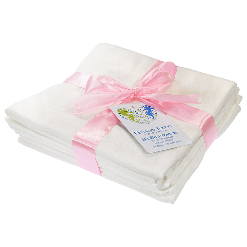 Blümchen - Birdseye Prefold-Wickeltücher (100% Bio-Baumwolle) - 5 Stück - 50x50 cm (145 g/m² Flächengewicht) 60x60 cm (145 g/m² Flächengewicht) 70x70 cm (145 g/m² Flächengewicht) 80x80 cm (145 g/m² Flächengewicht)