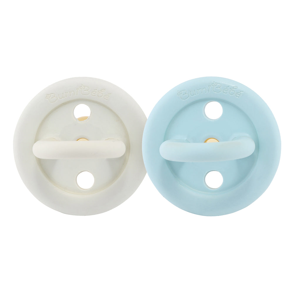 BumiBébé by HEVEA - Schnuller - Retro-Design - Rund - 100 % Naturkautschuk - 2er-Set - 2 Größen