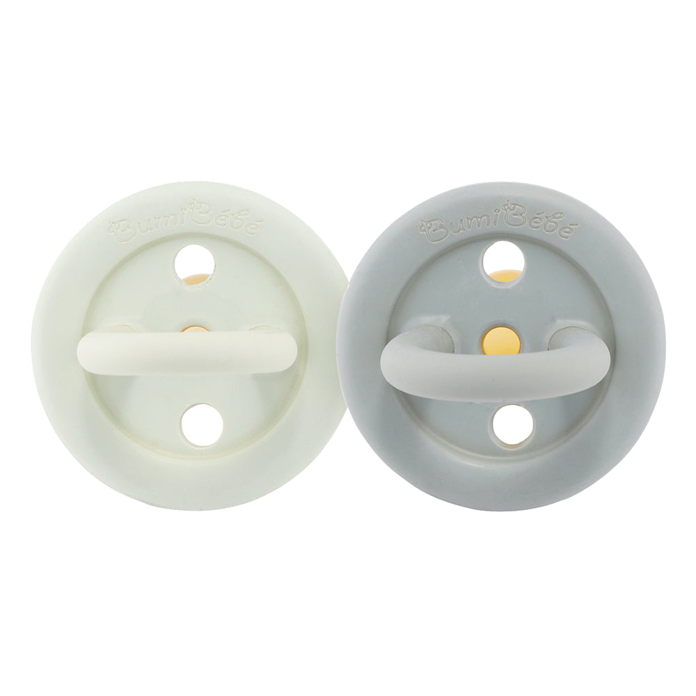 BumiBébé by HEVEA - Schnuller - Retro-Design - Rund - 100 % Naturkautschuk - 2er-Set - 2 Größen