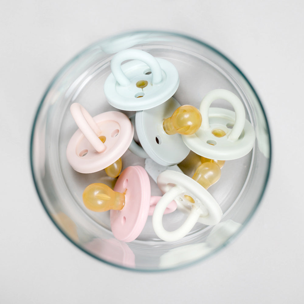 BumiBébé by HEVEA - Schnuller - Retro-Design - Rund - 100 % Naturkautschuk - 2er-Set - 2 Größen