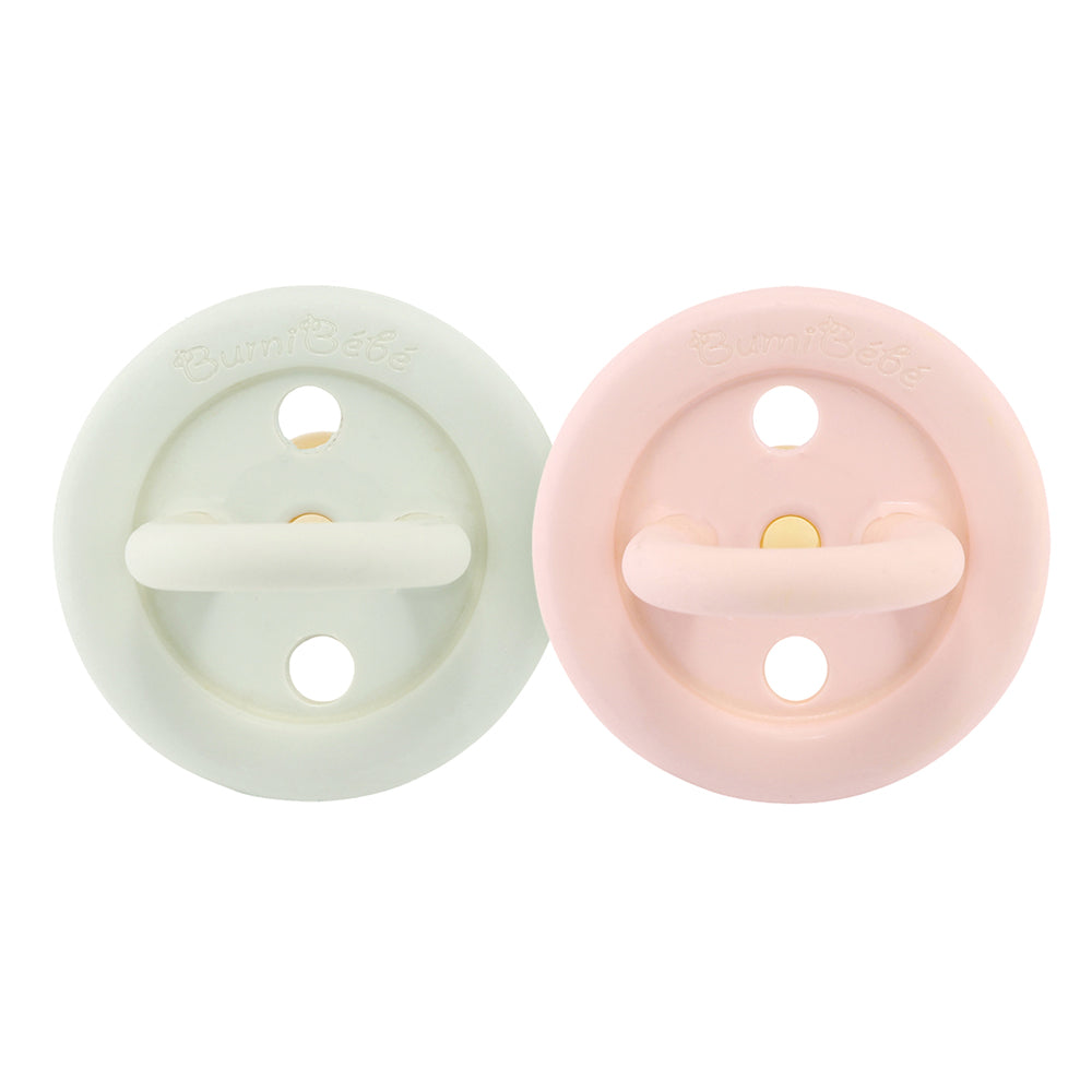 BumiBébé by HEVEA - Schnuller - Retro-Design - Rund - 100 % Naturkautschuk - 2er-Set - 2 Größen