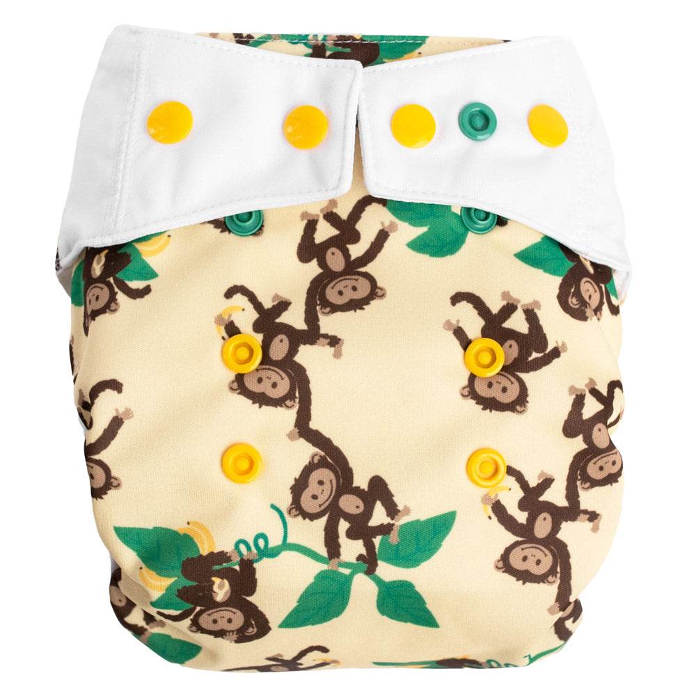 Mommy Mouse SIO-Stoffwindel (Snap in One) One Size mit extra weichem Beinabschluss - Affen (ohne Einlagen)