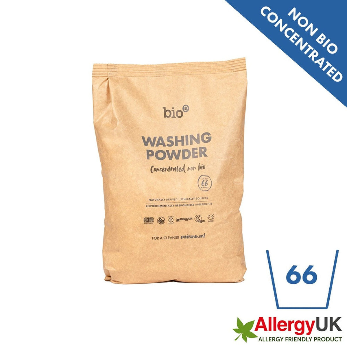 Bio-D Konzentriertes Waschpulver: Non-Bio, Allergy-UK-geprüft, bis 66 Wäschen, für Babywäsche