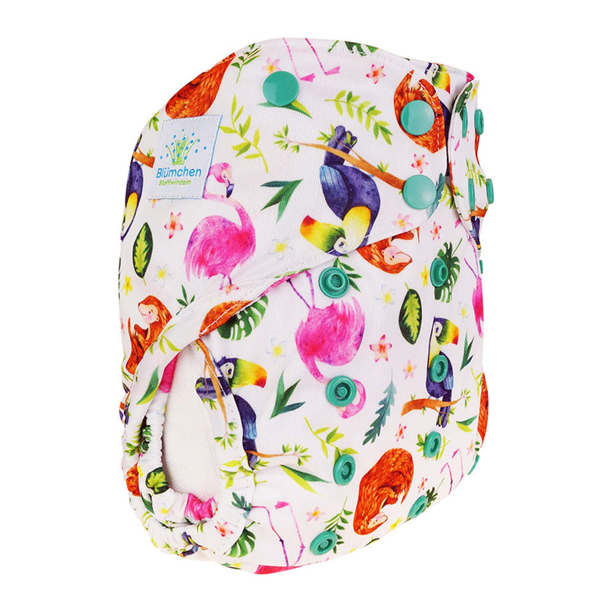 Blümchen Eco Shell 2in1 Überhose mit Druckknöpfen, One Size (3–16 kg) im Design Flamingo