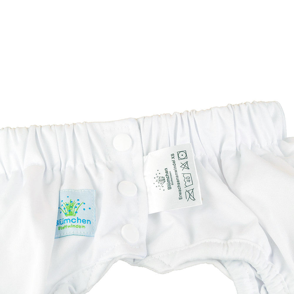 Blümchen Kinder- und Erwachsenen-Stoffwindel (Inkontinenzslip mit Druckknöpfen) Weiß – Ansicht 4