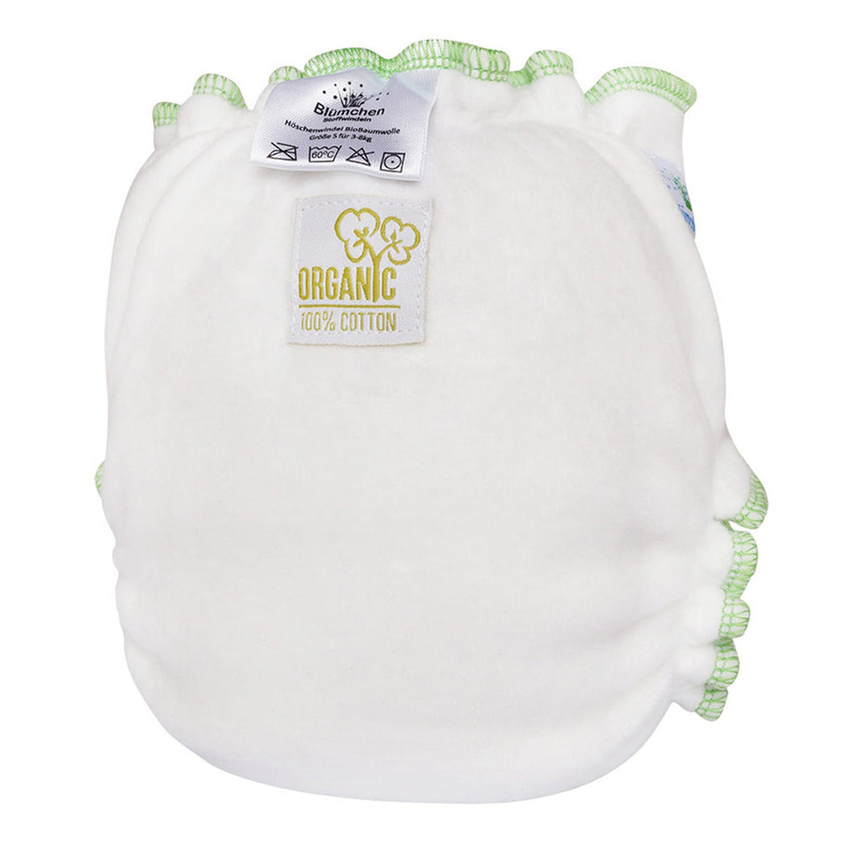 Blümchen Kuschelwindel (Höschenwindel) aus 100 % Bio-Baumwolle – Small (3–7 kg), Rückseite