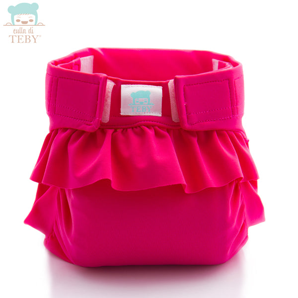Culla di Teby „Soft Touch“ Überhose und Schwimmwindel im Design Pink (mit Rüschen), Rückseite