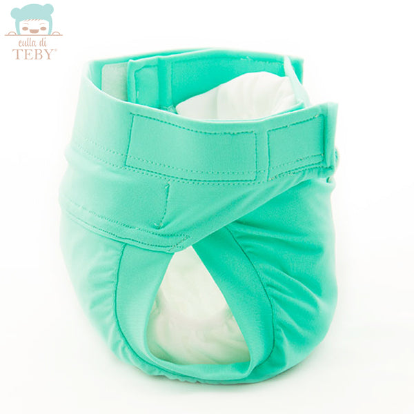 Culla di Teby „Soft Touch“ Überhose und Schwimmwindel im Design Türkis, geöffnet