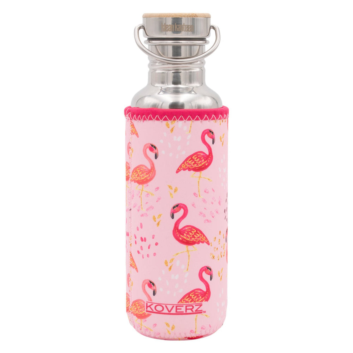 Koverz Isolierhülle Pink Flamingos an einer Edelstahl-Trinkflasche, Hülle für 800-ml-Flaschen