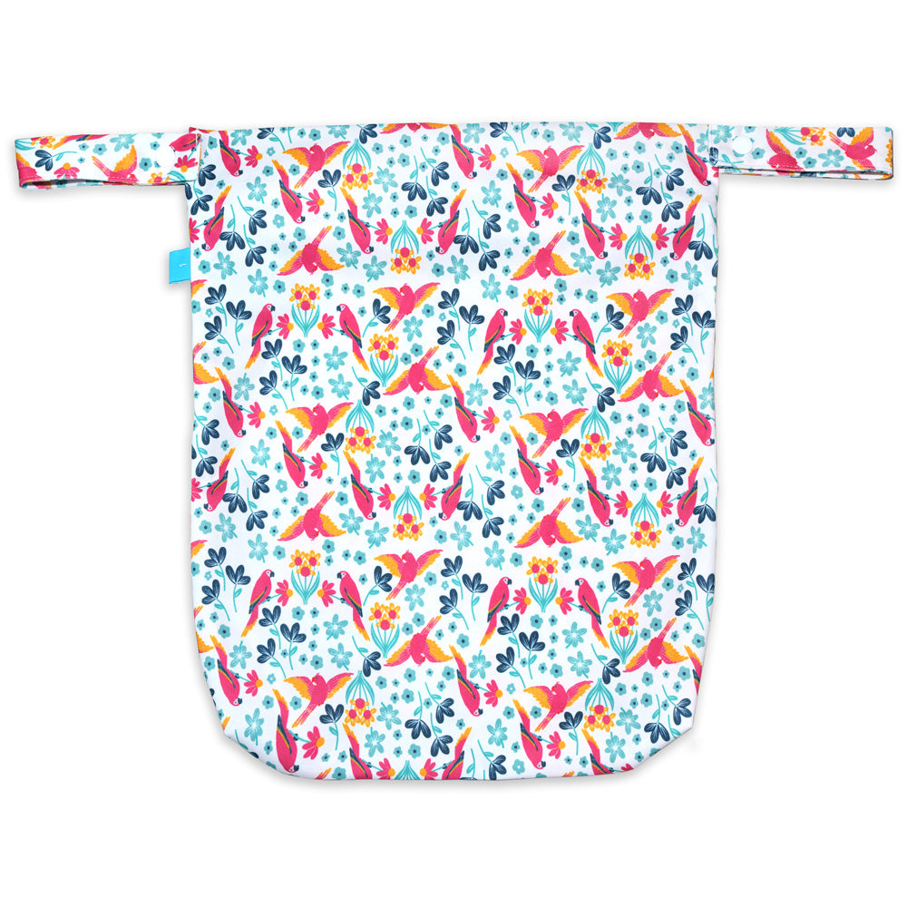 Little Clouds einfache Nasstasche (Wetbag) Größe M im Design Papageien von hinten