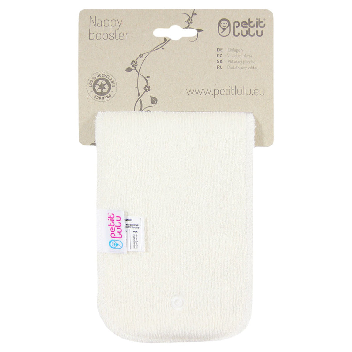 Kurzer Petit Lulu SIO-Booster 27 x 10 cm an der Verpackungskarte Nappy booster, mit Druckknopf