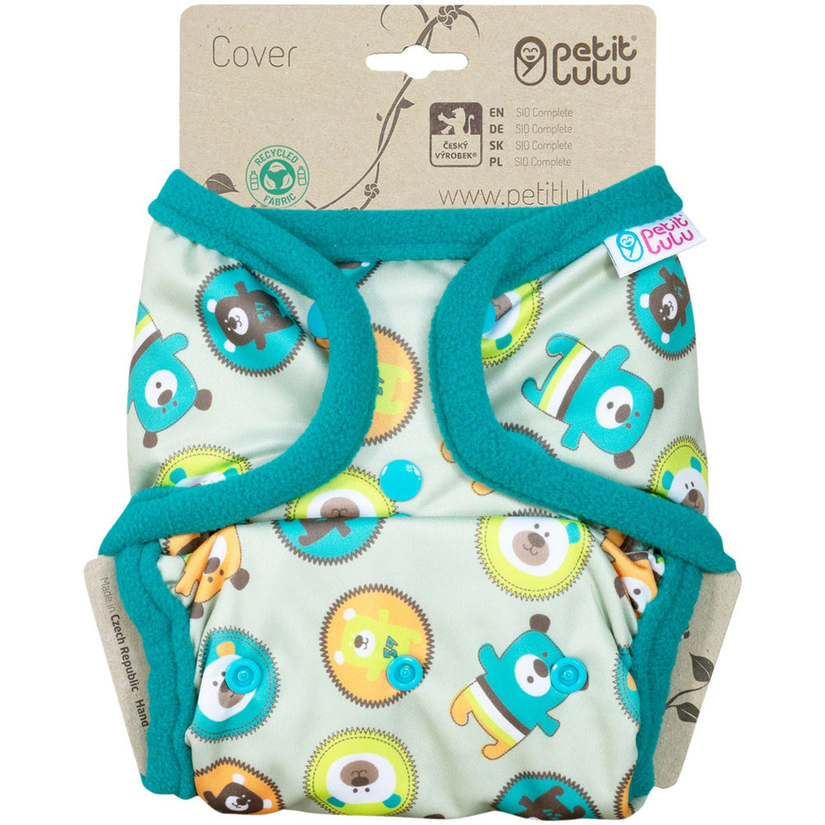 Petit Lulu SIO-Überhose mit Druckknöpfen im Design Flying Bears, Mint mit Bären und petrolfarbenen Bündchen
