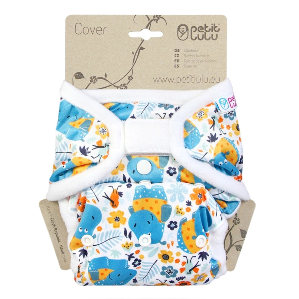 Petit Lulu Überhose mit Klettverschluss im Design Hippos, blaue Nilpferde mit weißen Bündchen