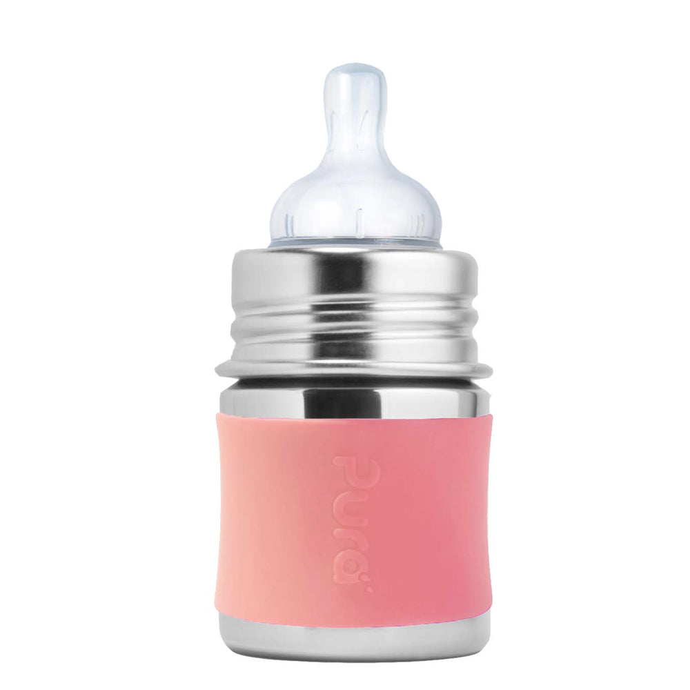 Pura Kiki Edelstahl-Trinkflasche 150 ml mit Weithalssauger – im Design Rosa