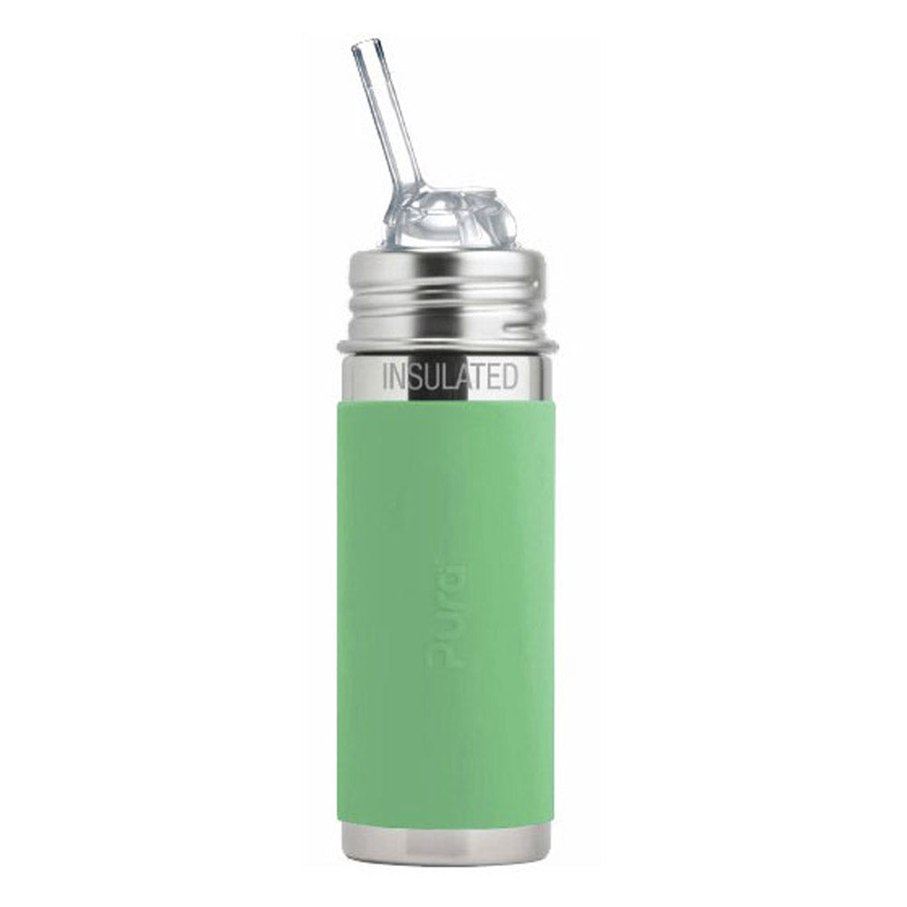 Pura Kiki KIDDO isolierte Edelstahl-Trinkflasche 260 ml mit Strohhalm-Aufsatz – im Design Moos