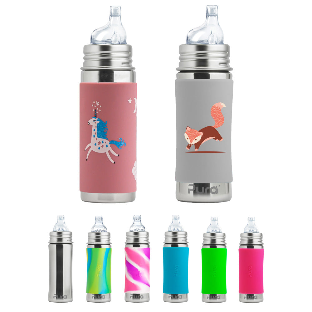 Pura Kiki Edelstahl-Trinklernflasche 325 ml mit XL-Trinklernaufsatz – in verschiedenen Farben (Übersicht)