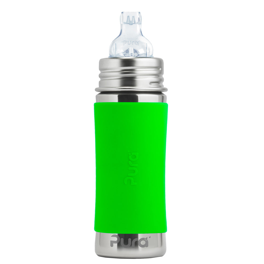 Pura Kiki Edelstahl-Trinklernflasche 325 ml mit XL-Trinklernaufsatz – im Design Grün