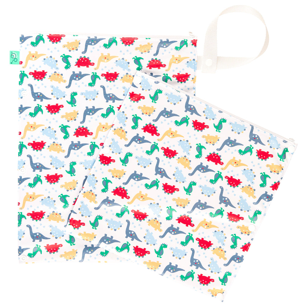TotsBots doppelter Wetbag mit Trockenfach (Wet & Dry Bag, 38 × 30 cm) im Design Dino March – Ansicht 2