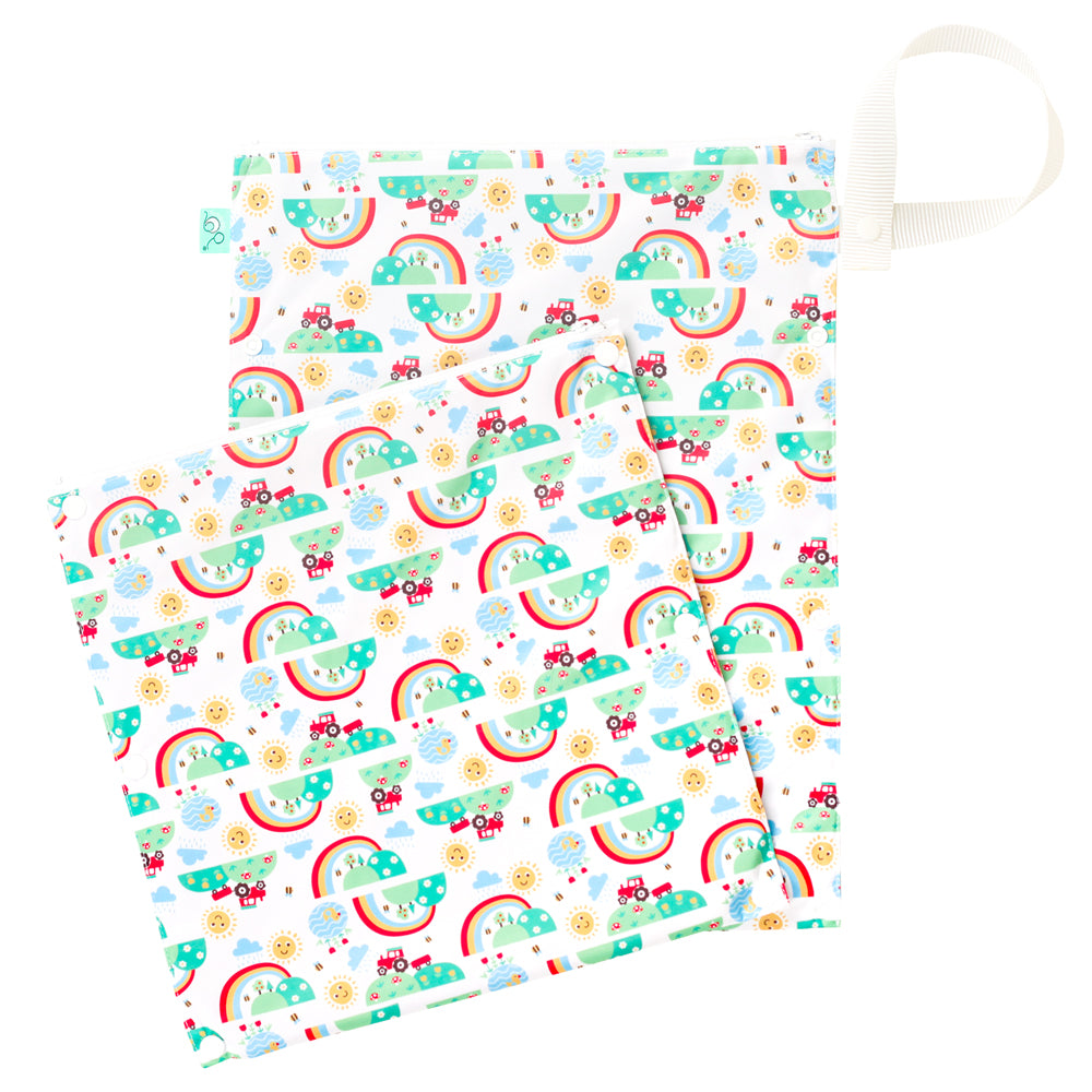 TotsBots doppelter Wetbag mit Trockenfach (Wet & Dry Bag, 38 × 30 cm) im Design Happy Days – Ansicht 2