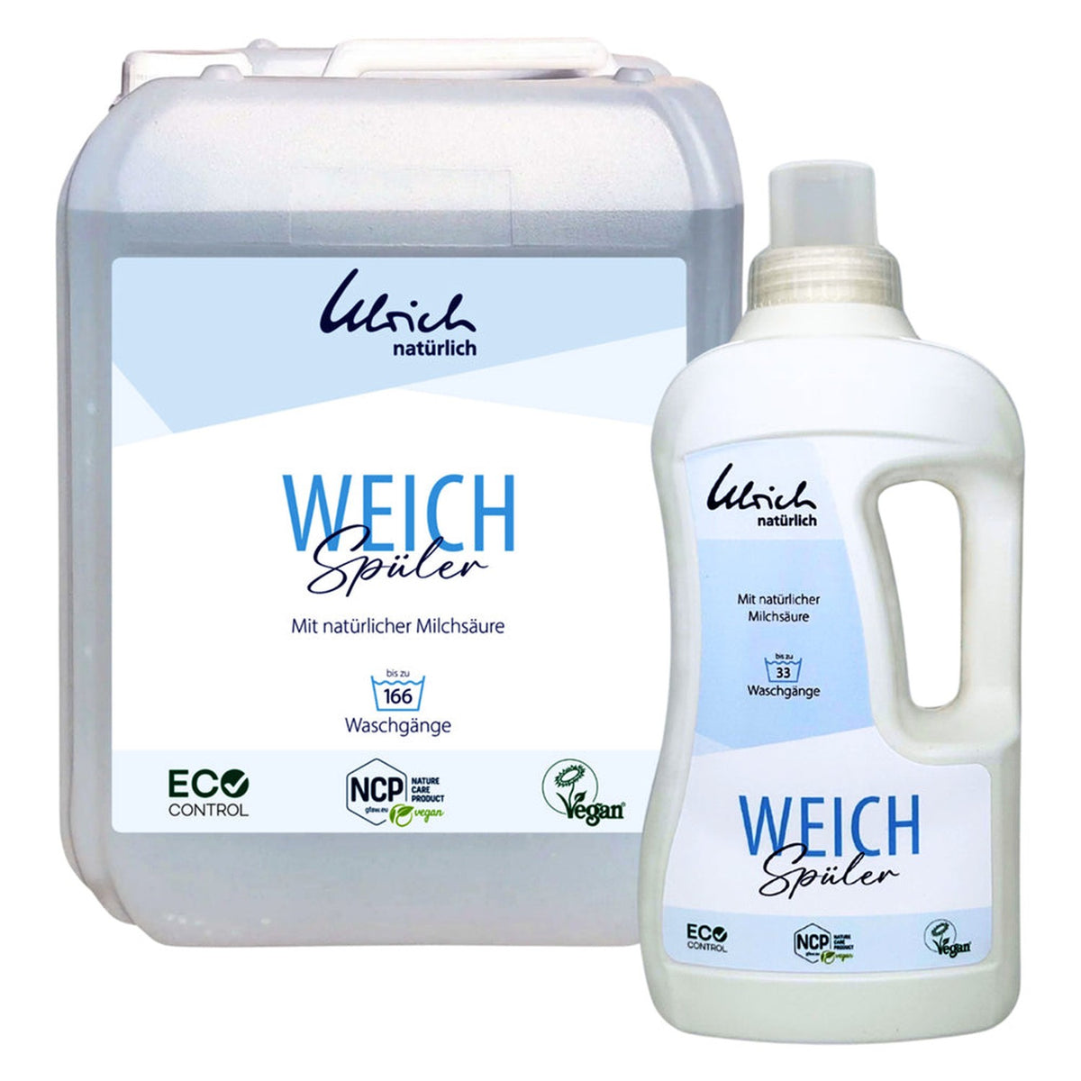 Ulrich natürlich Weich- und Hygienespülung 3in1 mit Milchsäure: 5-Liter-Kanister und 1-Liter-Flasche