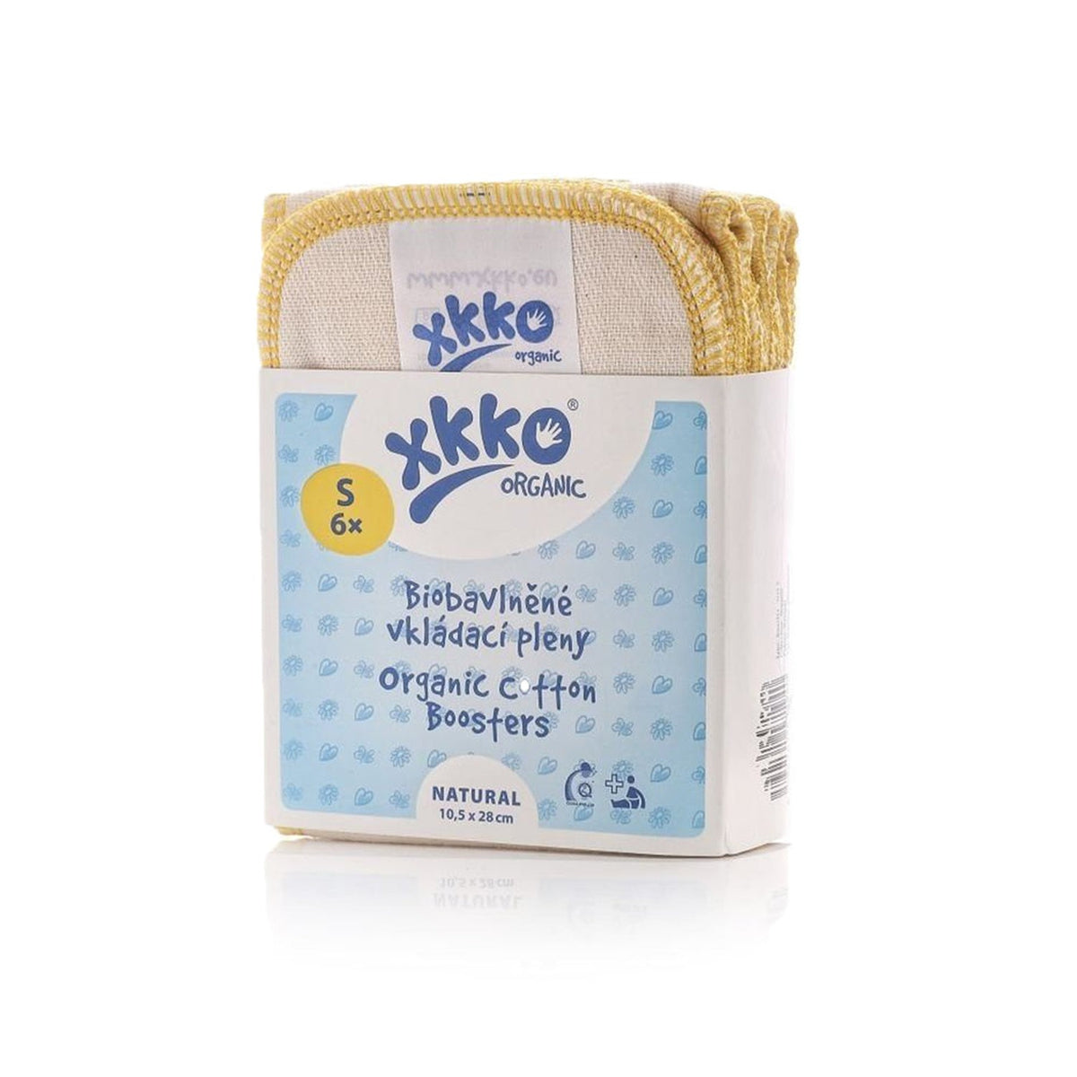 XKKO Zusatzsaugeinlagen Small 10,5 x 28 cm, sechs Stück aus Bio-Baumwolle in der Verpackung