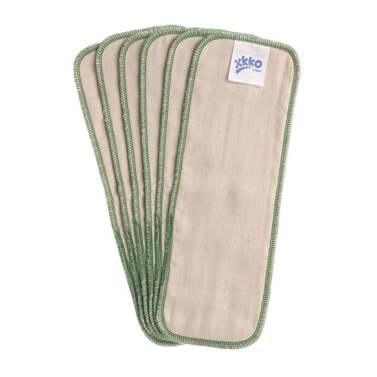Aufgefächerte XKKO Booster Large aus Bio-Baumwolle mit grüner Einfassung