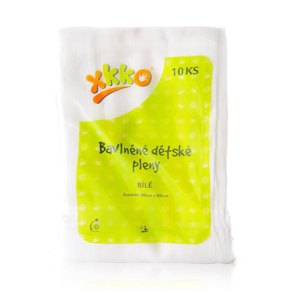 XKKO Classic Baumwollwindeln 80 x 80 cm, Zehnerpack weiß mit gelbem Etikett