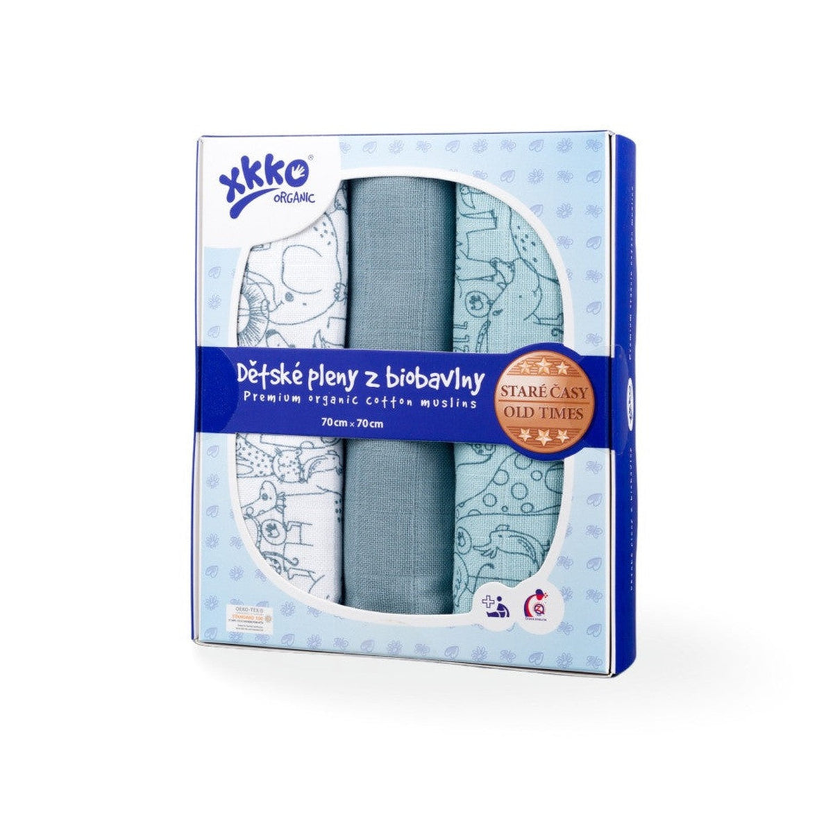 XKKO Organic Mullwindeln 70 x 70 cm im Design Safari Mountain Spring, Dreierpack in der Box