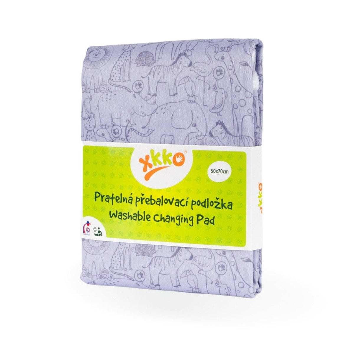 Waschbare XKKO Wickelunterlage im Design Safari Lavender Aura in der Originalverpackung