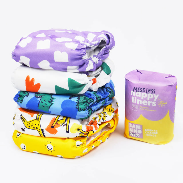 Bambino Mio - Revolutionäre wiederverwendbare Windel - Probier Box - Brave & Bold - Inhalt: 5 revolutionäre wiederverwendbare Windeln, 1 Packungen Anti-Sauerei Windelvlies (für 100 x Wickeln)