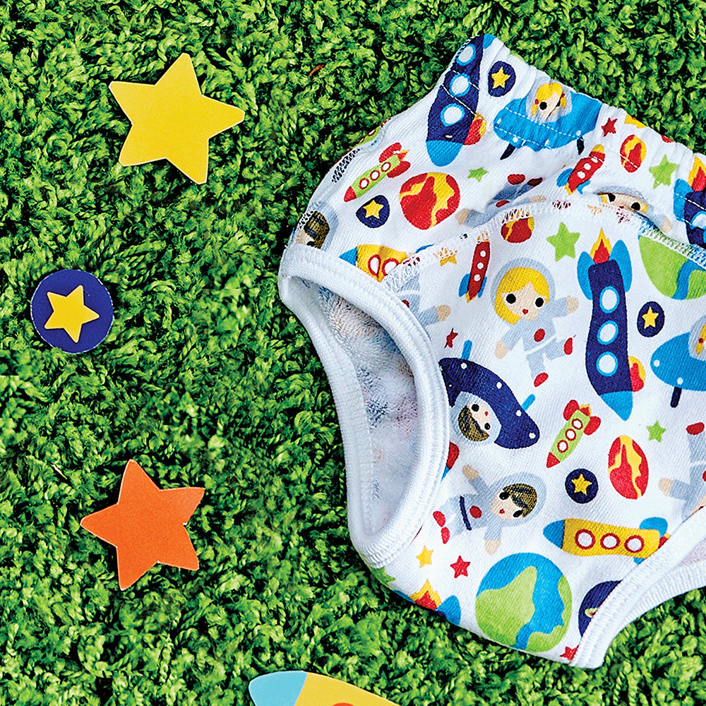 Bambino Mio - revolutionary Trainers (Baumwoll-Höschen) X-Naht - Outer Space - Hergestellt in Europa. Mit versteckter Saugeinlage. Fühlt sich an wie eine normale Unterhose.