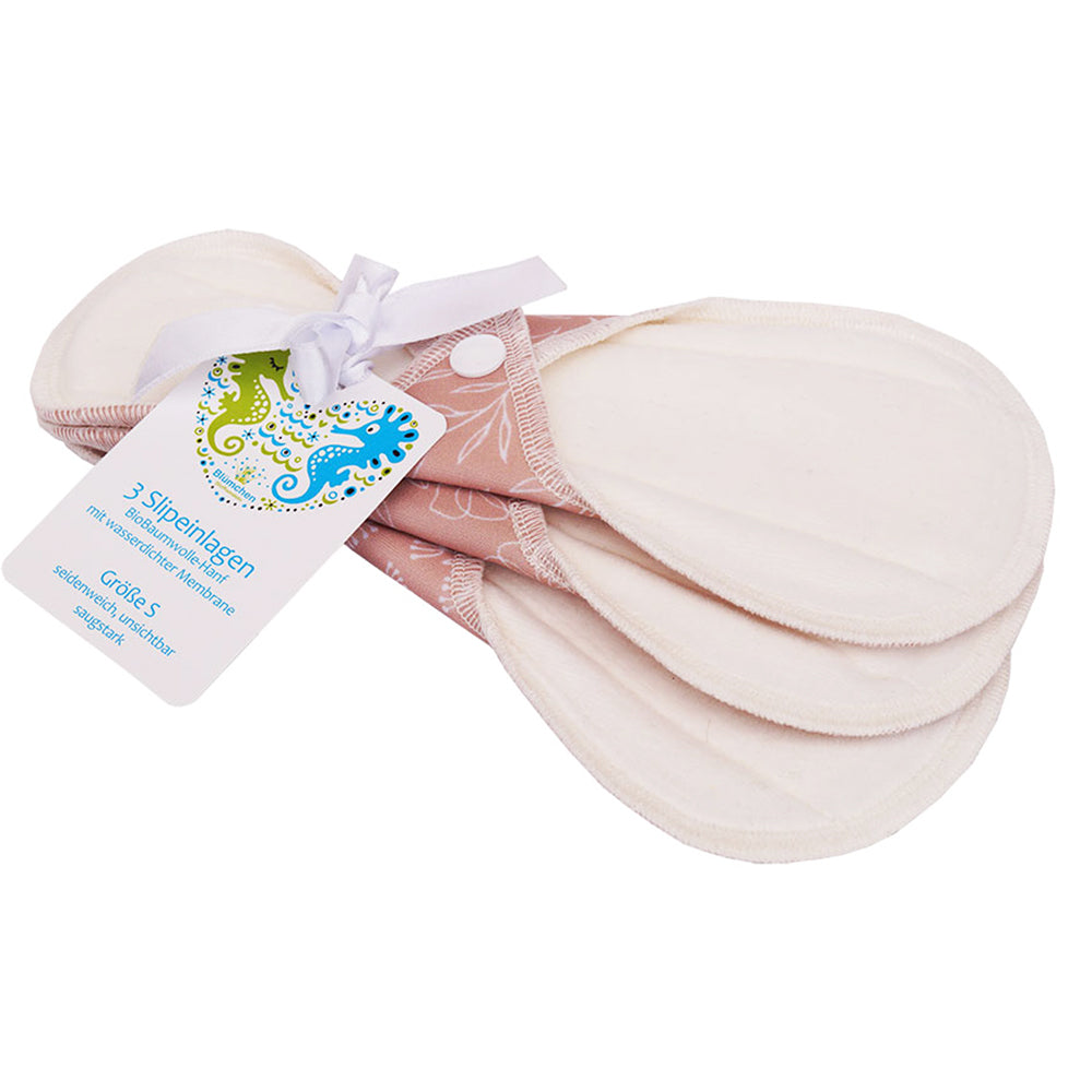 Blümchen - auslaufsichere Slip-Einlage (Menstruations-Binde) - Floral (Rosa) Bio-Baumwolle - 3 Stück