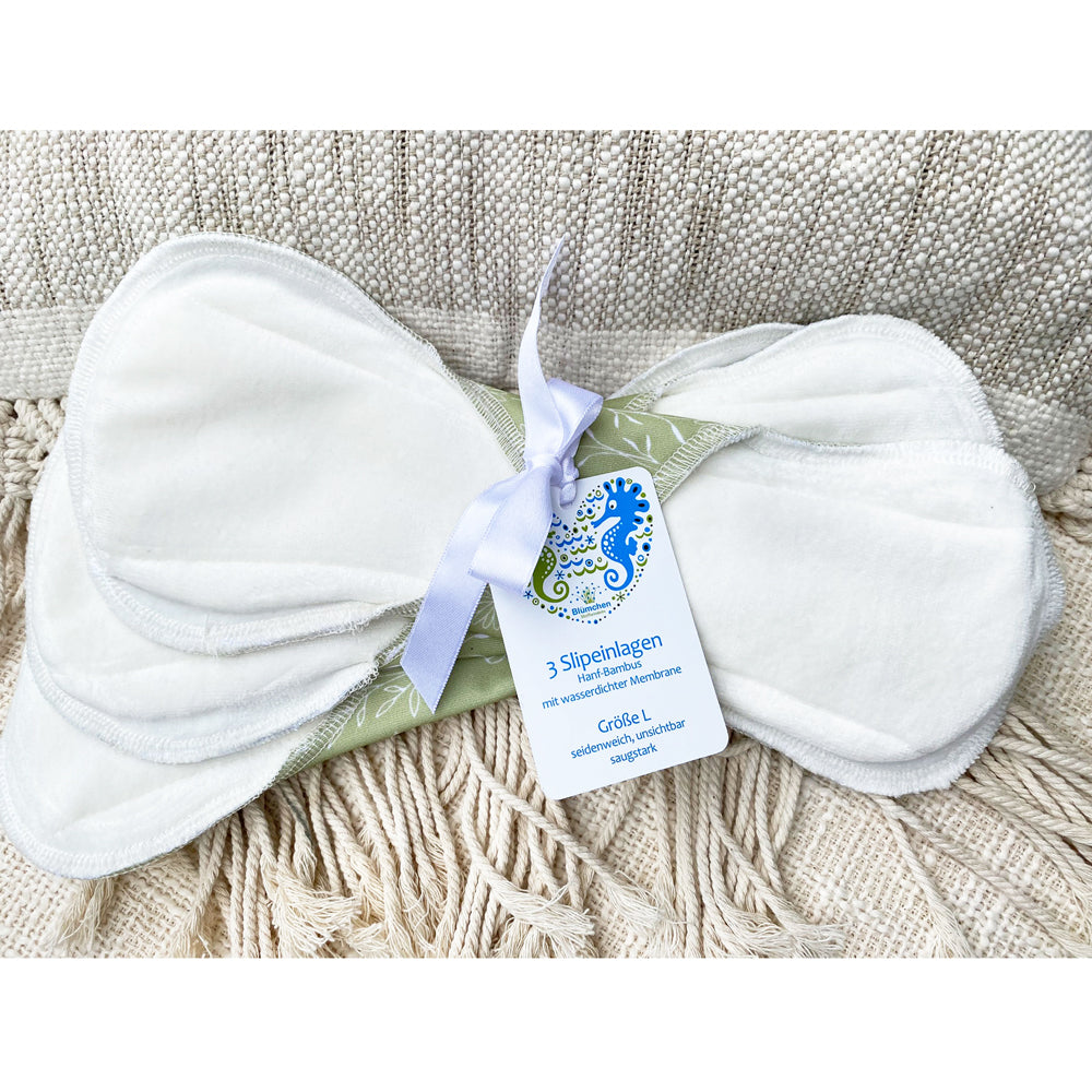 Blümchen - auslaufsichere Slip-Einlage (Menstruations-Binde) - Floral (Grün) Hanf-Bambus - 3 Stück