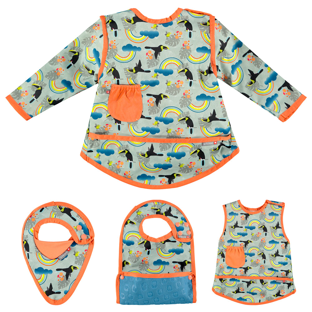 Close Pop-In - Lätzchen Toucan (Tukan) - Phase 1, 2, 3 und 4 - mit und ohne Ärmel, Wende-Lätzchen