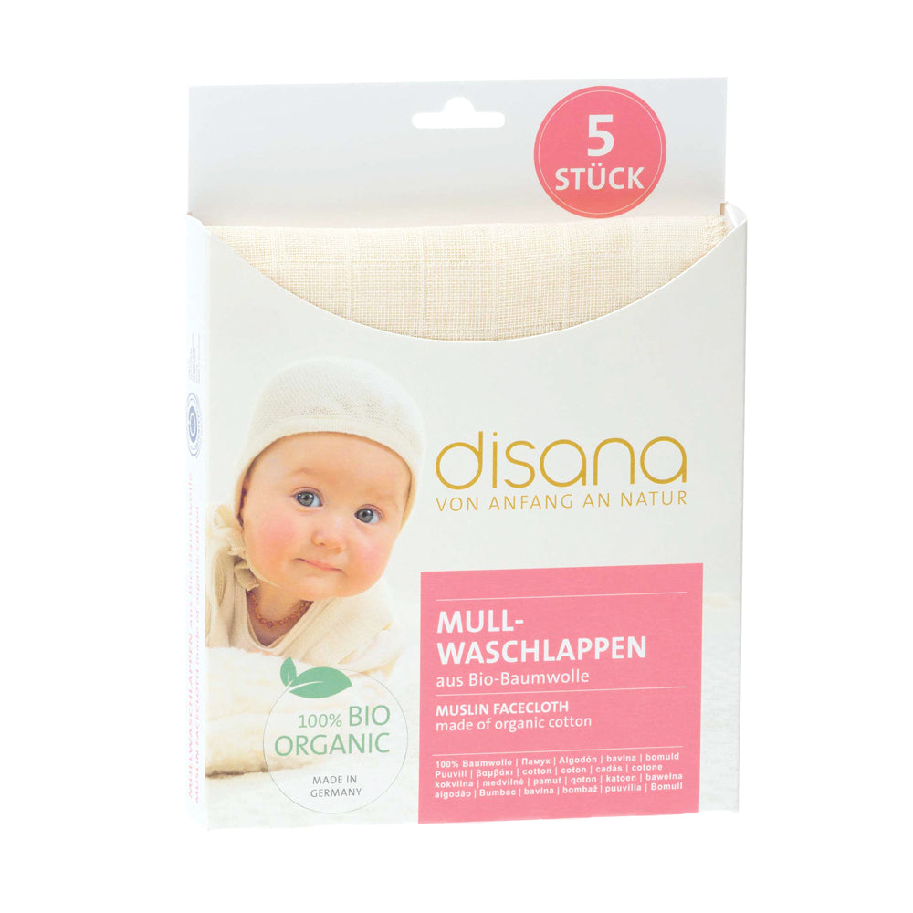 Disana - waschbare Mullwaschlappen - Feuchttücher- 25x25 cm - (5 Stück)