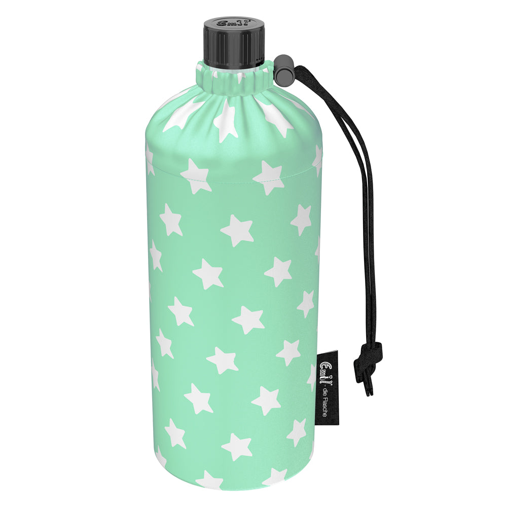 Emil die Flasche aus Glas - 600ml – Komplettset (Bio-Baumwolle-Überzug) - Sterne Mint