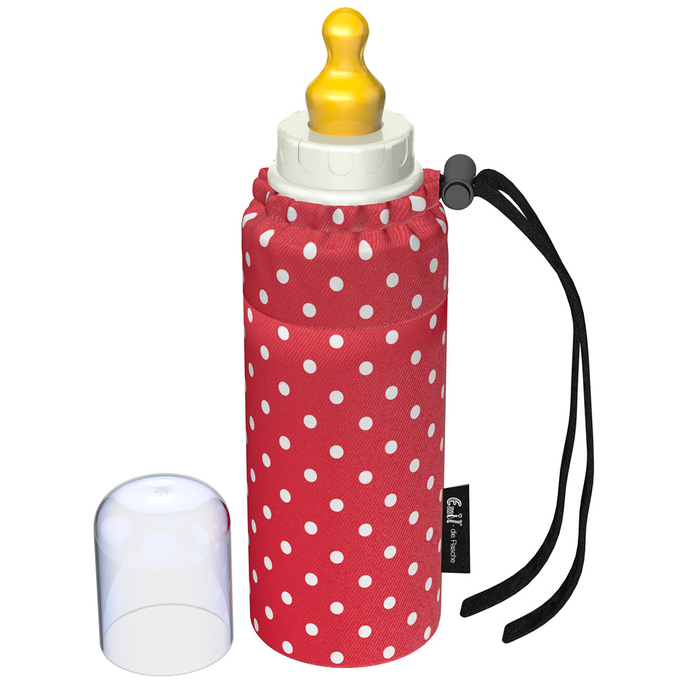 Emil Babyflasche aus Glas 250 ml – Komplettset (Bio-Baumwolle-Überzug) - Punkte Rot - Hier kaufen!
