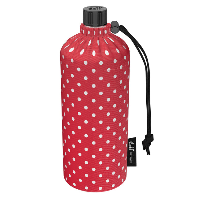 Emil die Flasche aus Glas - 300ml – Komplettset (Bio-Baumwolle-Überzug) - Punkte Rot