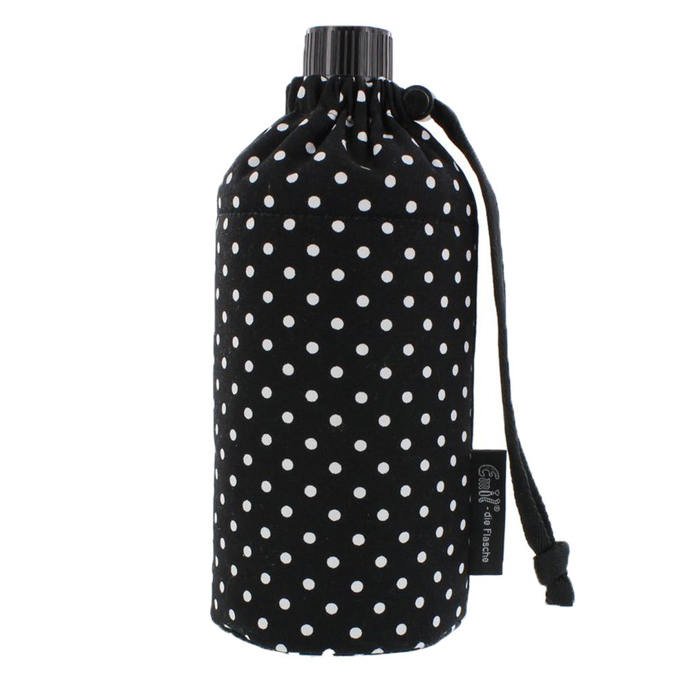 Emil die Flasche aus Glas - 600ml – Komplettset (Bio-Baumwolle-Überzug) - Punkte Schwarz