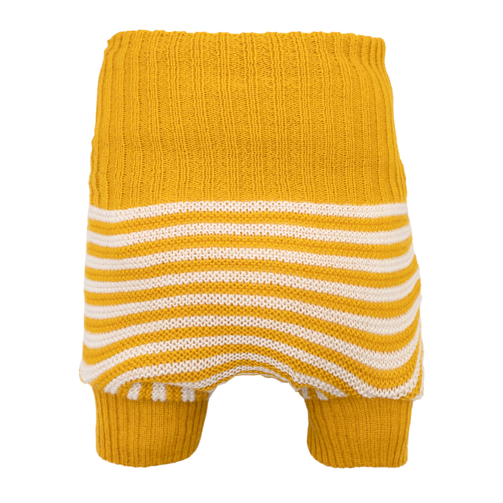 Little Clouds - Wollüberhose (100 % doppelt gestrickte Schurwolle kbT) - Kurkuma & Natur - Größe 1 (50/56)