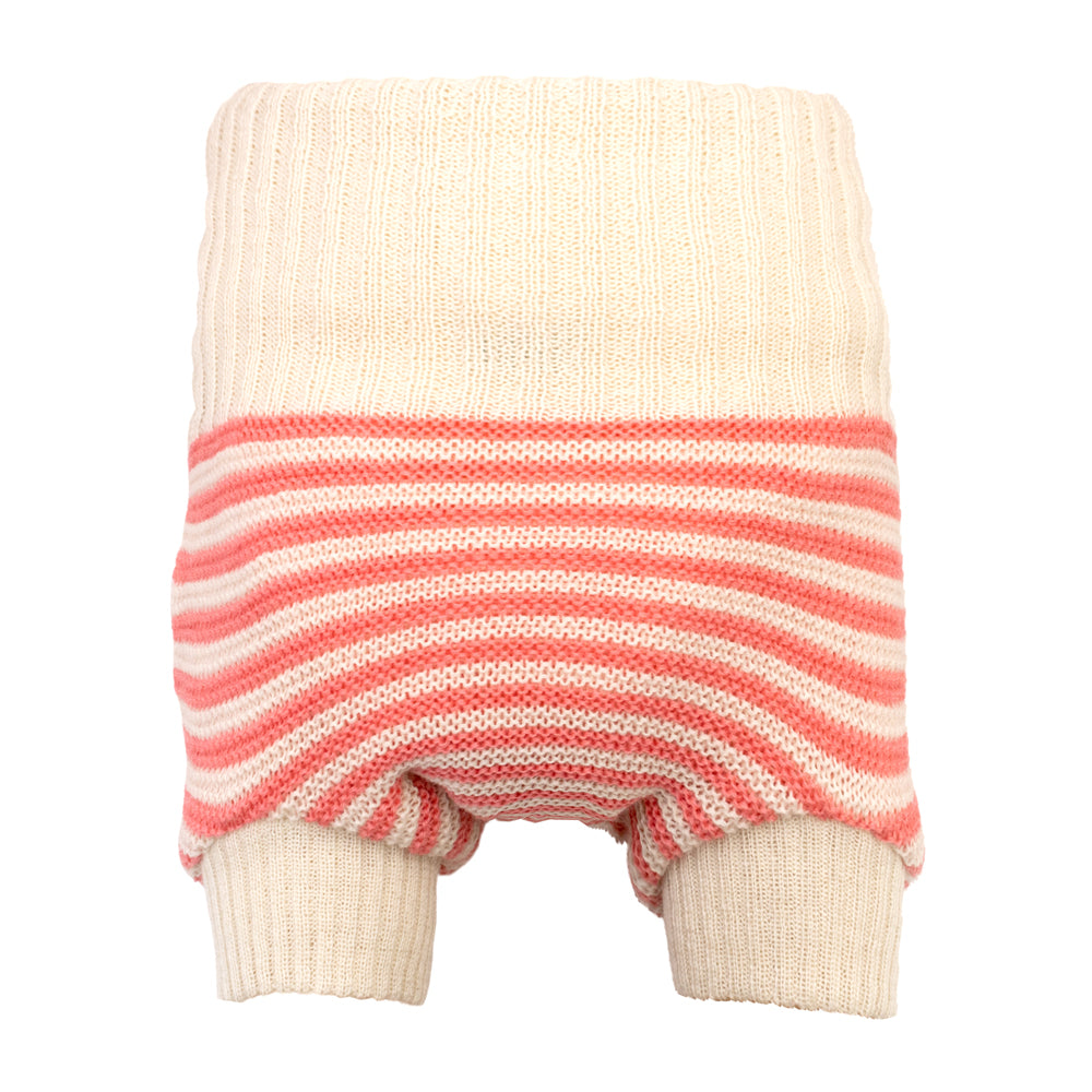 Little Clouds - Wollüberhose (100 % doppelt gestrickte Schurwolle kbT) - Natur & Candy - Größe 1 (50/56)