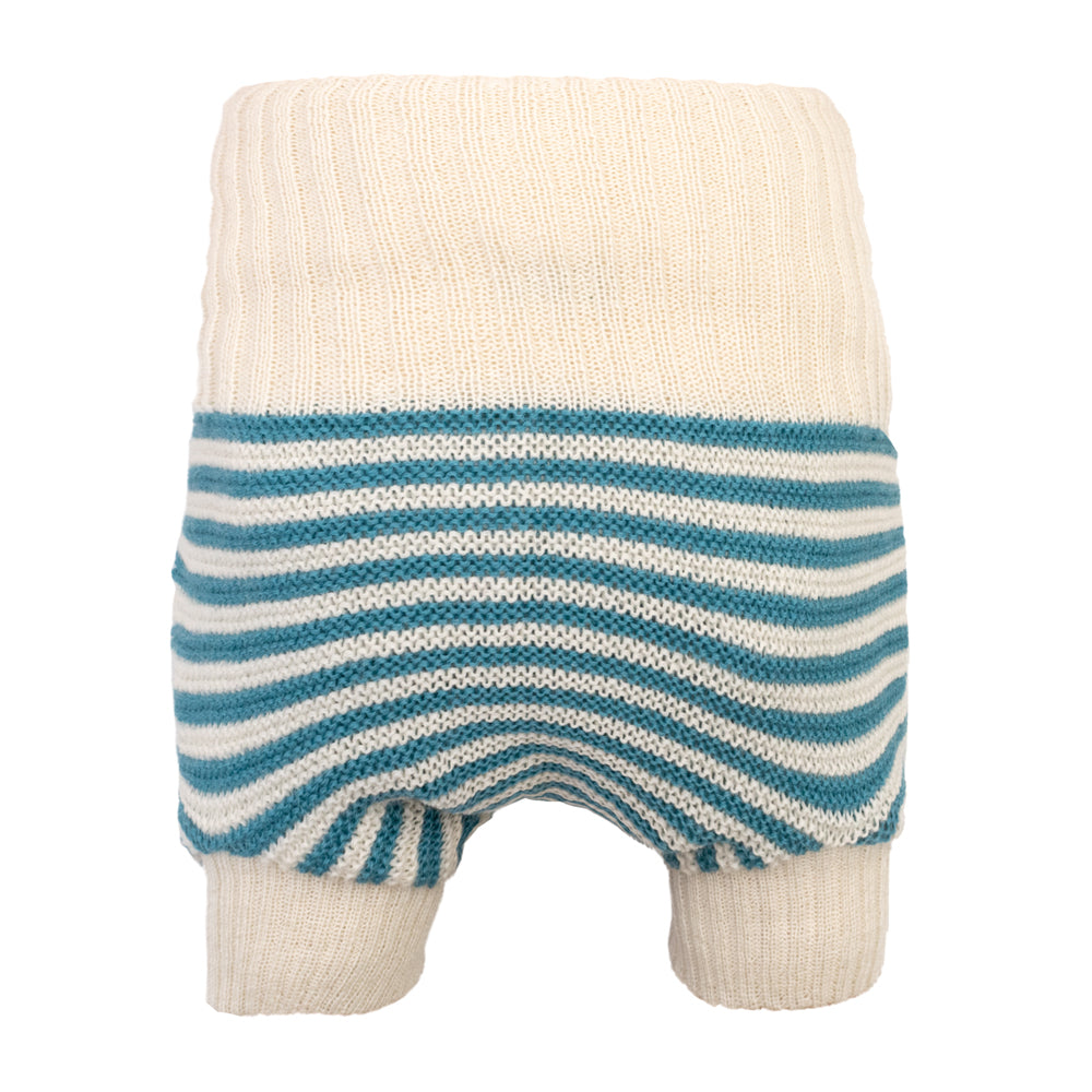 Little Clouds - Wollüberhose (100 % doppelt gestrickte Schurwolle kbT) - Natur & Karibik - Größe 1 (50/56)