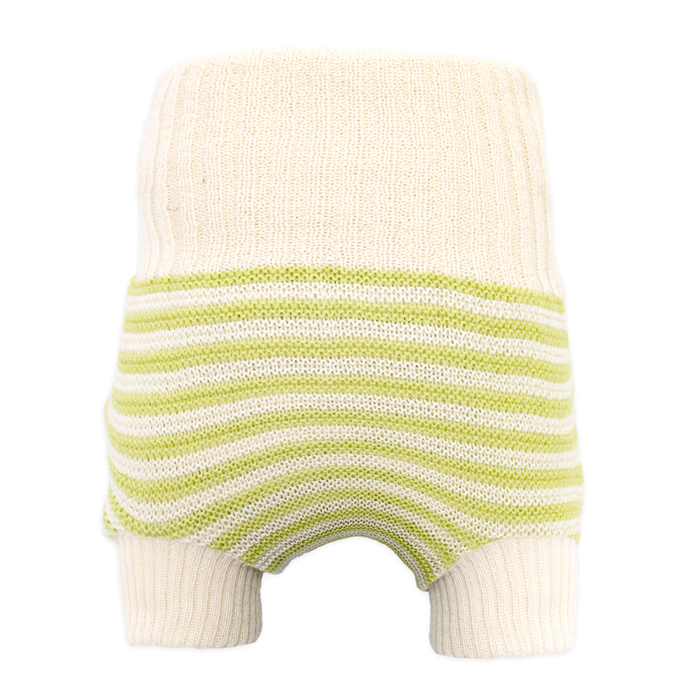 Little Clouds - Wollüberhose (100% doppelt gestrickte Schurwolle kbT) - Natur & Grün - Größe 1 (50/56)