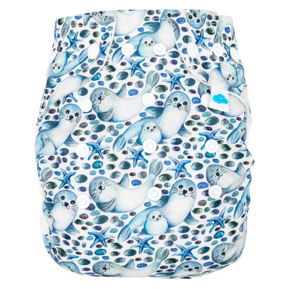 Little Clouds - Überhose (Prefold) - Seals (Robben) - Newborn (3,5-7 kg)