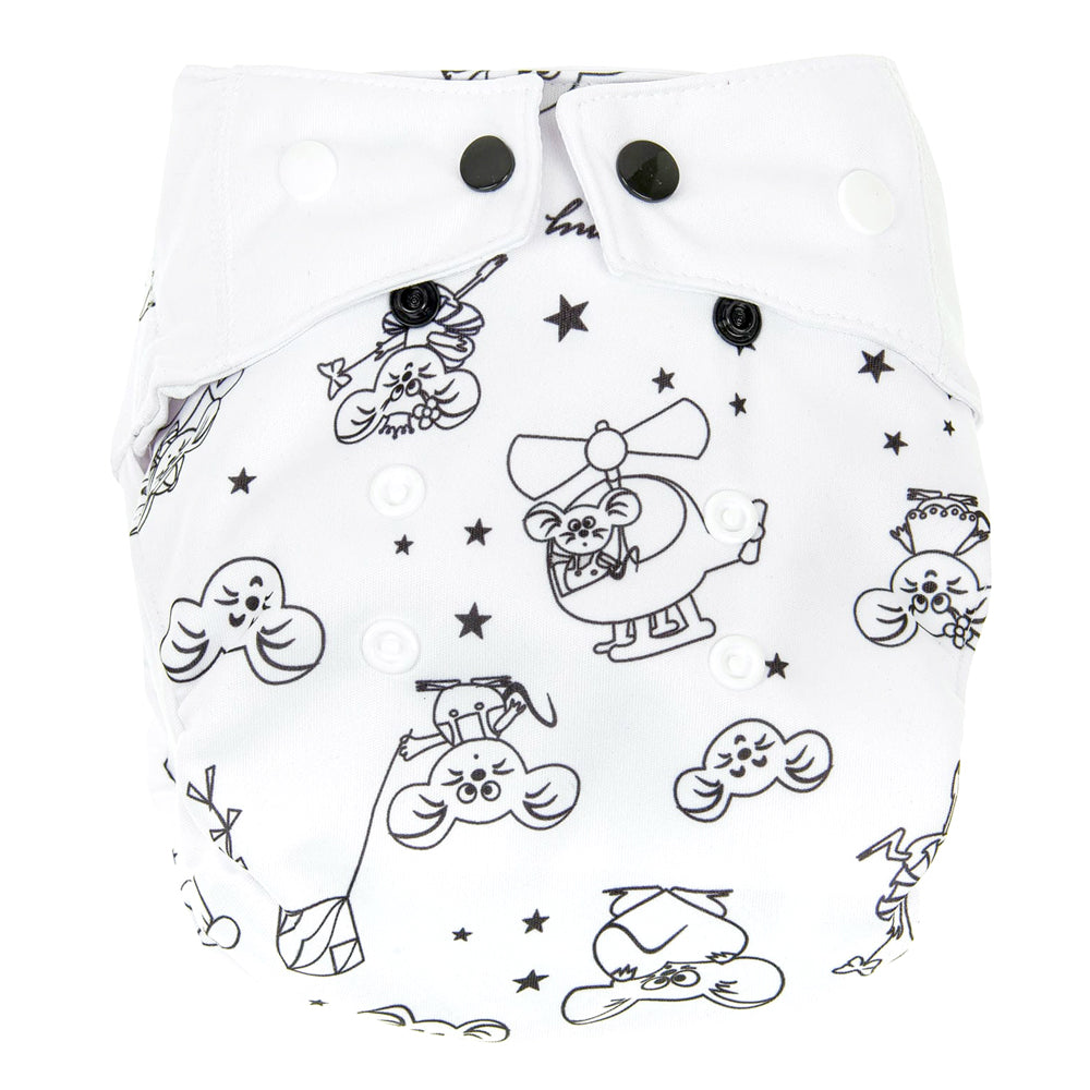 Mommy Mouse SIO-Stoffwindel (Snap in One) mit extra weichem Beinabschluss - One Size - White (ohne Einlagen)