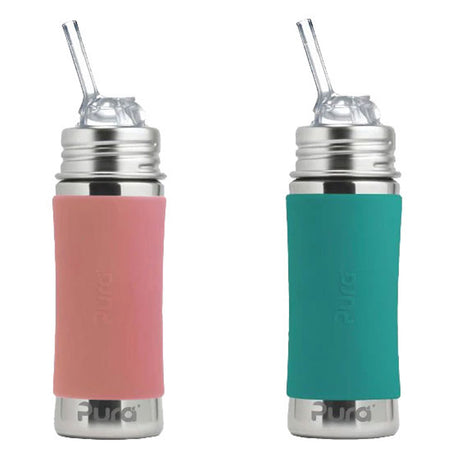 Pura Kiki Trinkflasche - 325ml - Strohhalm Aufsatz (inkl. Schutzkappe) - Babyflasche, Kinderflasche, Edelstahlflasche