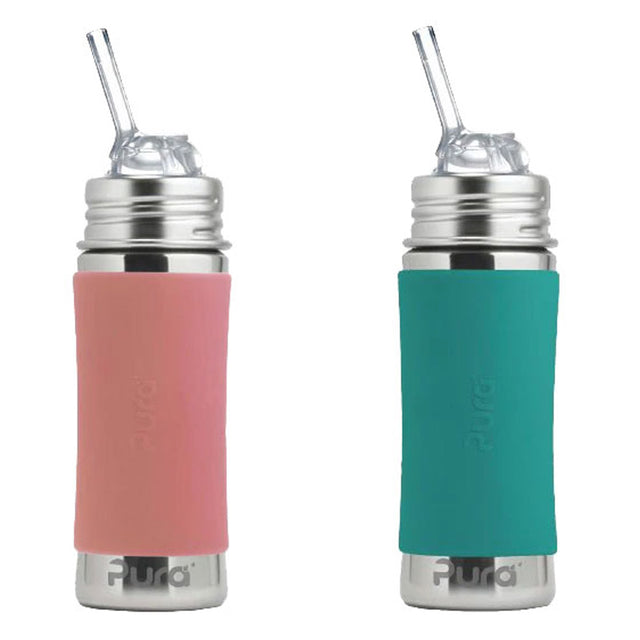 Pura Kiki Trinkflasche - 325ml - Strohhalm Aufsatz (inkl. Schutzkappe) - Babyflasche, Kinderflasche, Edelstahlflasche