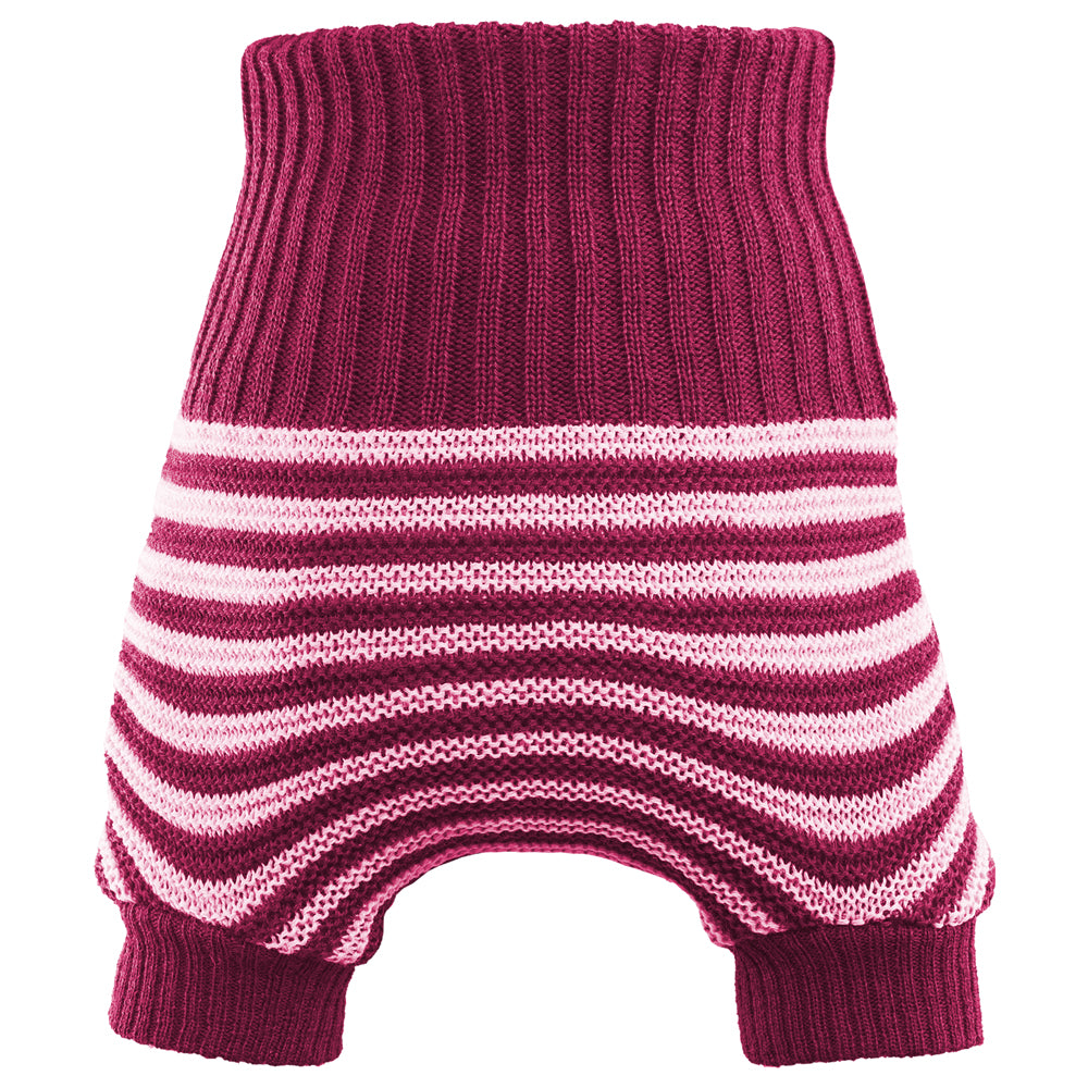 Little Clouds - Wollüberhose (100 % doppelt gestrickte Schurwolle kbT) - Burgund & Cayenne - Größe 1 (50/56)