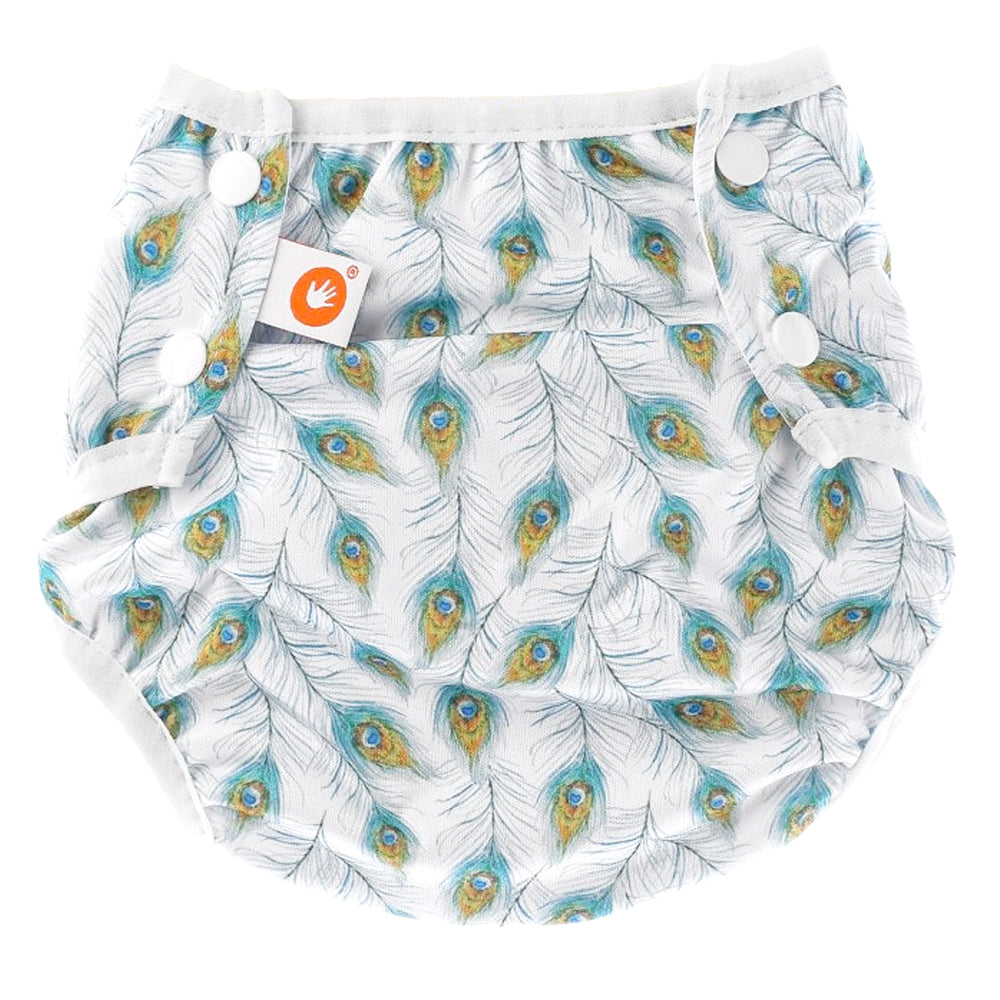 XKKO - waschbare Schwimmwindel - One Size (4-15 kg) - "Peacock Feathers"