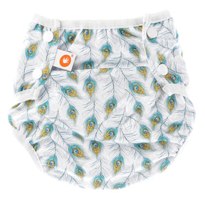 XKKO - waschbare Schwimmwindel - One Size (4-15 kg) - "Peacock Feathers"